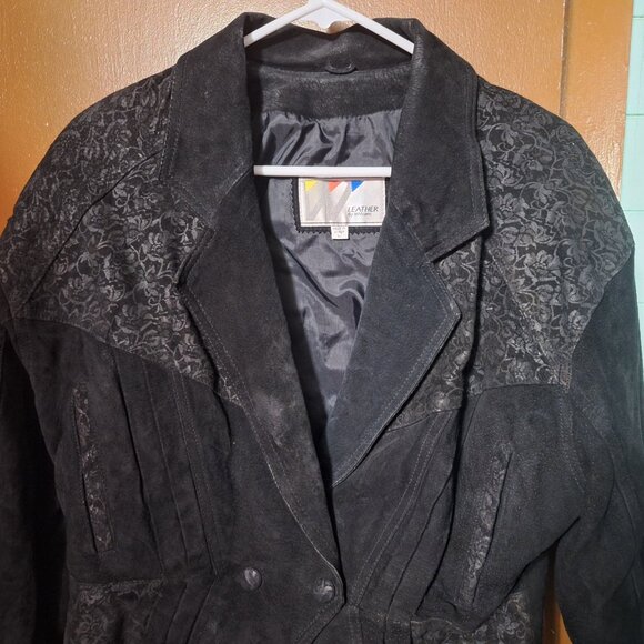 Vintage 80's Suede Leather Jacket By Wilson Cropped Floral - Size L - Picture 3 of 7